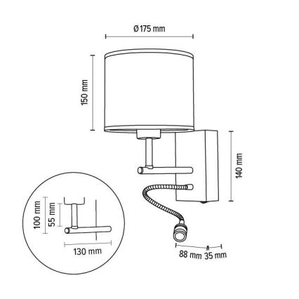 Flexibele lamp BOHO 1xE27/25W + LED/1W/230V eiken
