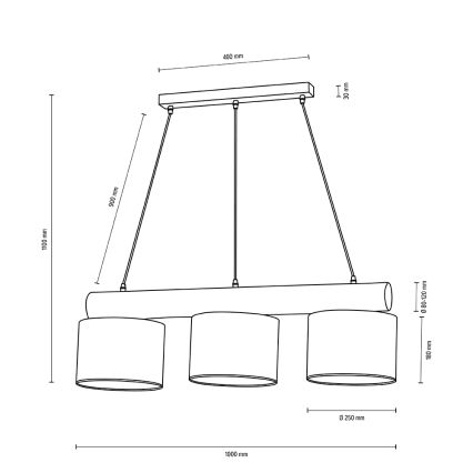 Hanglamp aan een koord PINO MIX 3xE27/40W/230V grenen - FSC-gecertificeerd