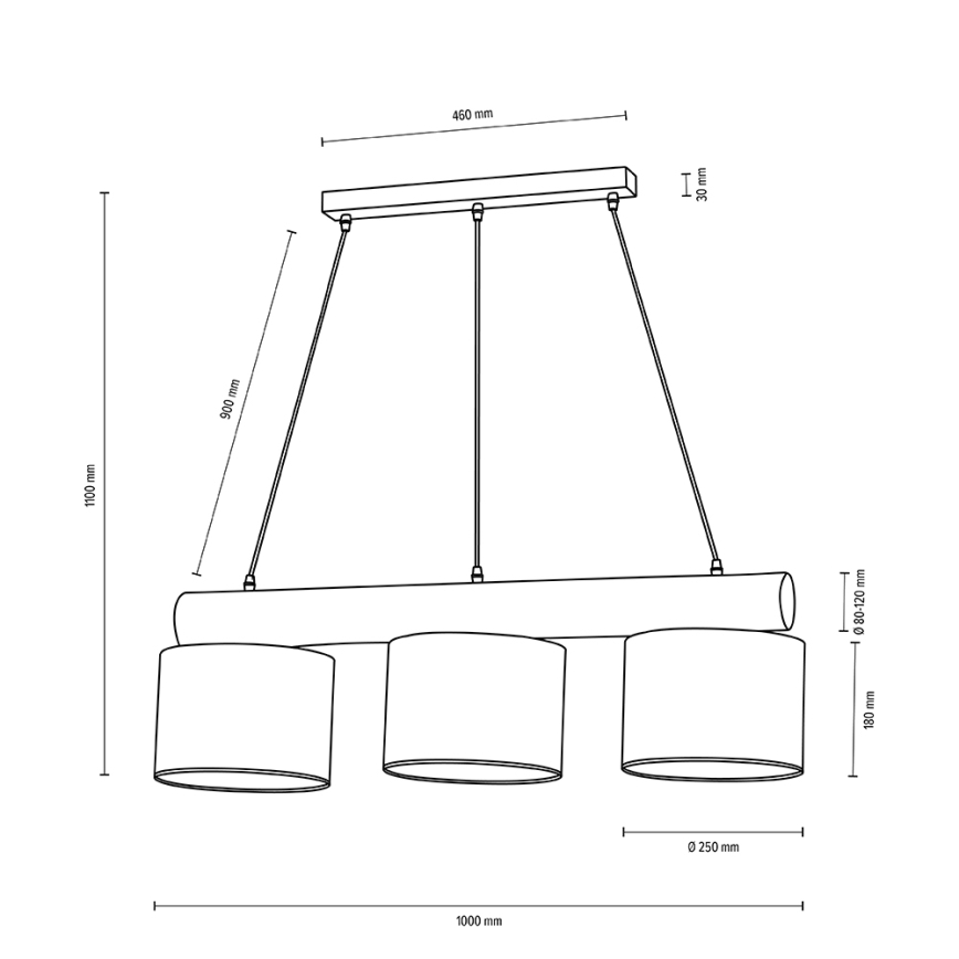 Hanglamp aan een koord PINO MIX 3xE27/40W/230V grenen - FSC-gecertificeerd