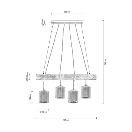 Hanglamp aan een koord NEGRO 4xE27/25W/230V walnoot - FSC-gecertificeerd