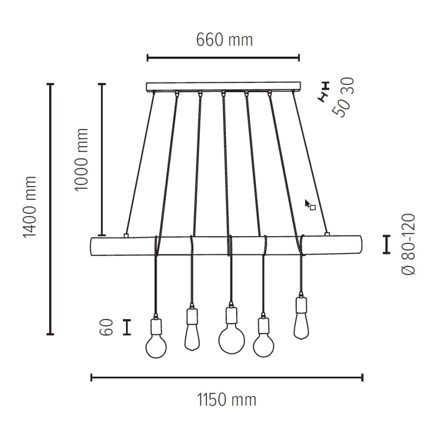 Hanglamp aan een koord TRABO 5xE27/60W/230V grenen