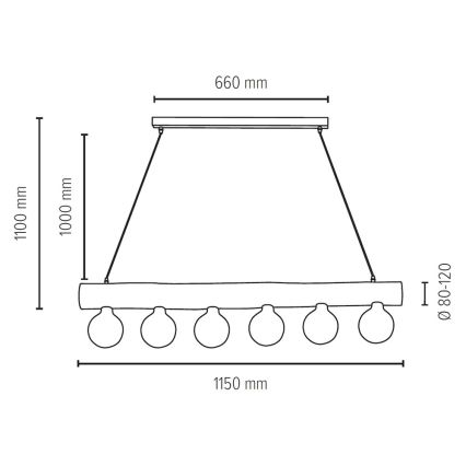 Hanglamp aan koord TRABO 6xE27/60W/230V - FSC-gecertificeerd