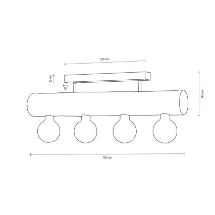 Hanglamp voor Oppervlak Montage TRABO 4xE27/60W/230V dennen - FSC-gecertificeerd