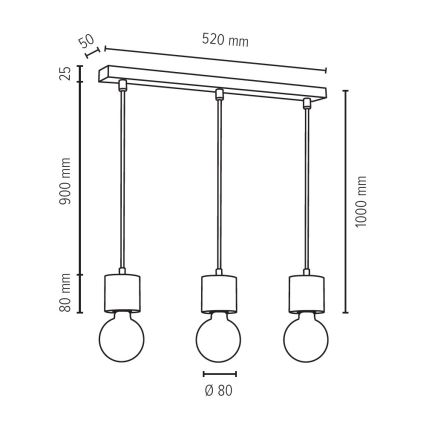 Hanglamp aan koord TRONGO ROUND 3xE27/60W/230V - FSC-gecertificeerd