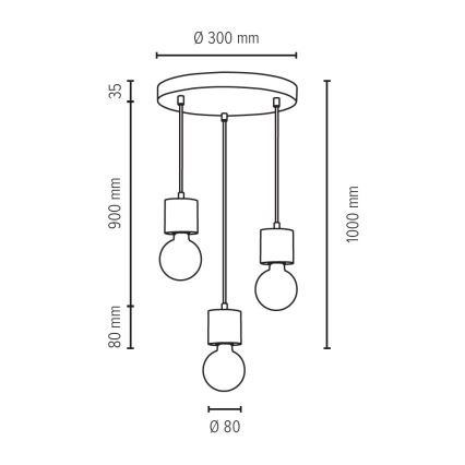 Hanglamp aan koord TRONGO 3xE27/60W/230V - FSC-gecertificeerd