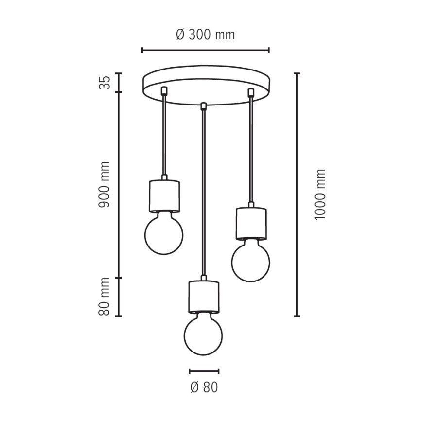 Hanglamp aan koord TRONGO 3xE27/60W/230V - FSC-gecertificeerd