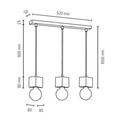 Hanglamp aan een koord TRONGO ROUND 3xE27/60W/230V eiken