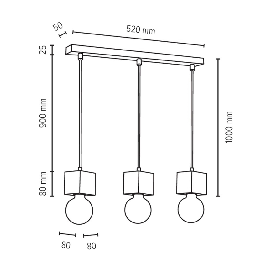 Hanglamp aan een koord TRONGO ROUND 3xE27/60W/230V eiken