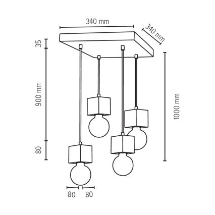 Hanglamp aan koord TRONGO 4xE27/60W/230V - FSC-gecertificeerd