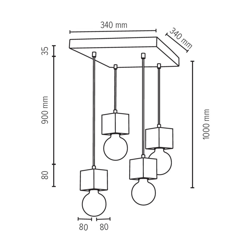 Hanglamp aan koord TRONGO 4xE27/60W/230V - FSC-gecertificeerd