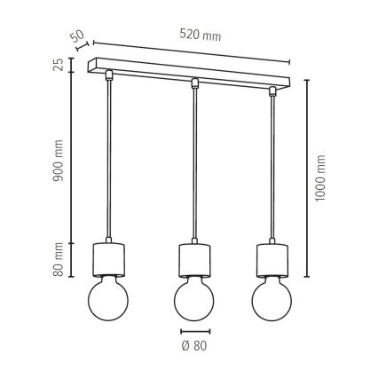 Hanglamp aan koord PINO 3xE27/60W/230V - FSC-gecertificeerd