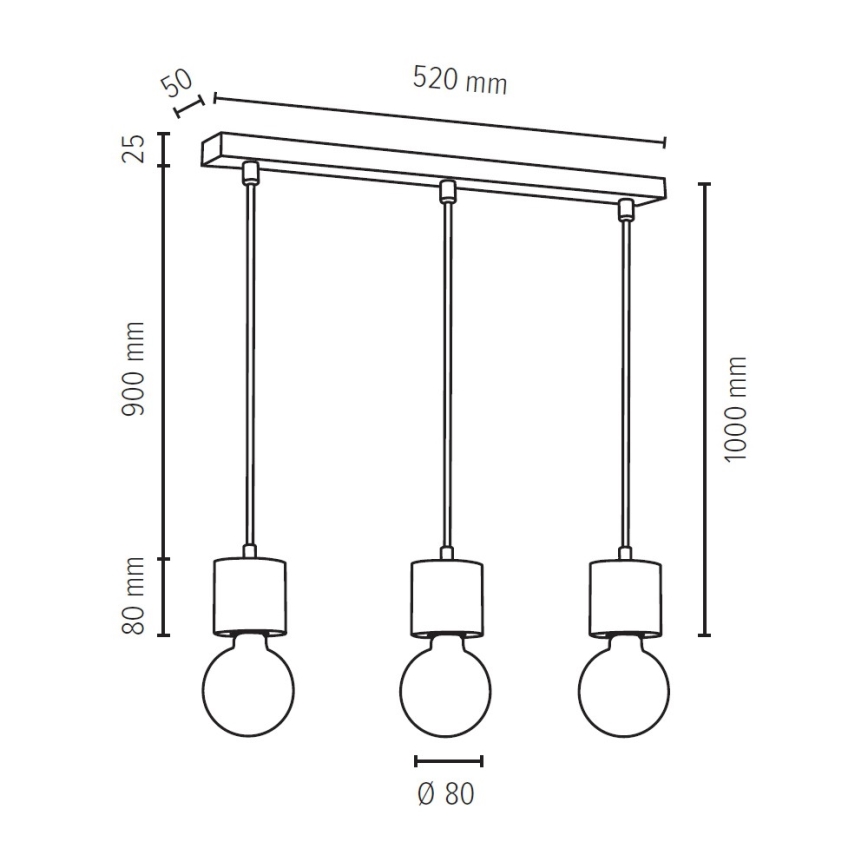 Hanglamp aan koord PINO 3xE27/60W/230V - FSC-gecertificeerd