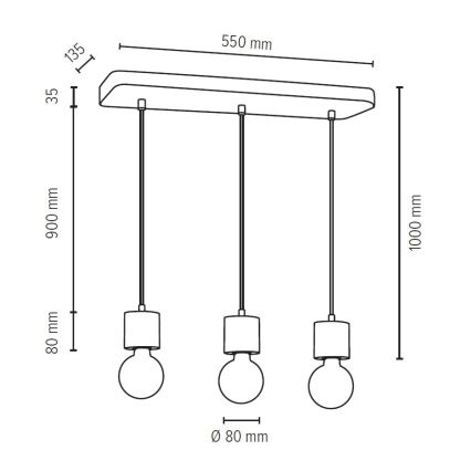 Hanglamp aan koord STRONG 3xE27/60W/230V - FSC-gecertificeerd