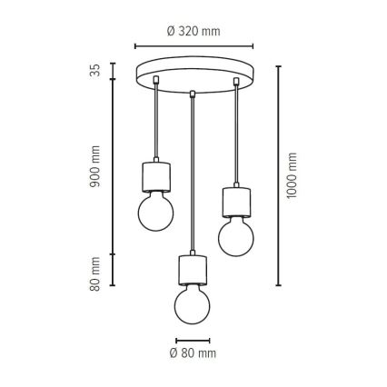 Hanglamp aan kabel STRONG 3xE27/60W/230V beton