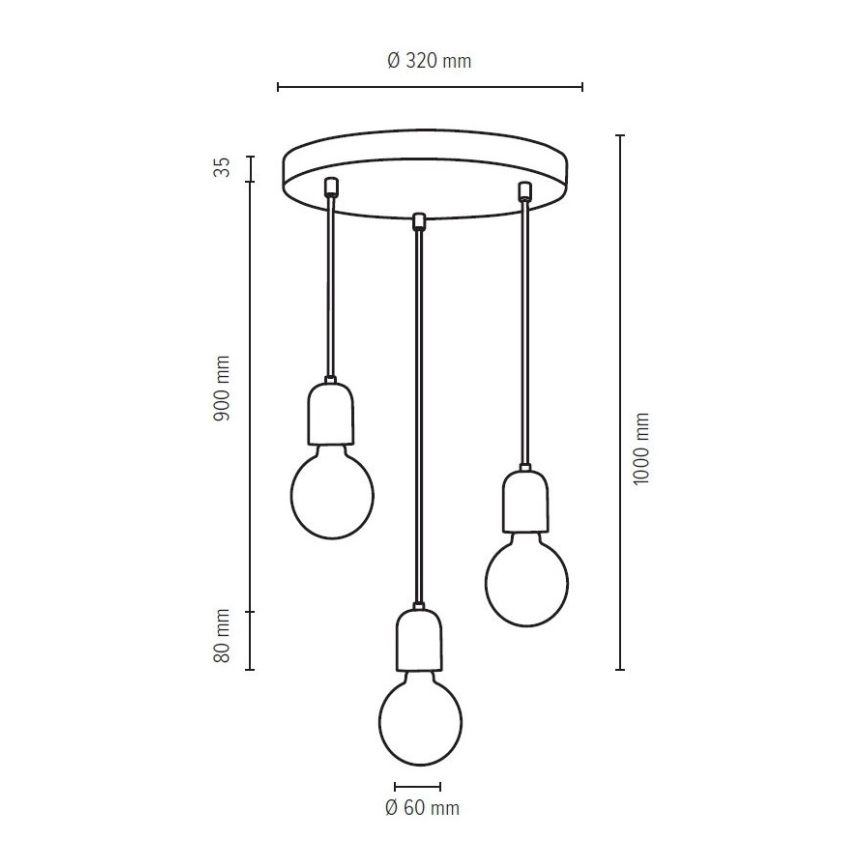 Hanglamp aan kabel AMORY 3xE27/60W/230V beton