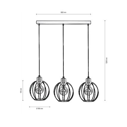 Hanglamp aan een koord BERIS 3xE27/60W/230V - FSC-gecertificeerd