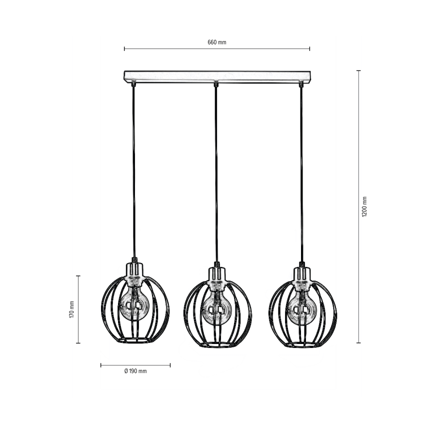 Hanglamp aan een koord BERIS 3xE27/60W/230V - FSC-gecertificeerd
