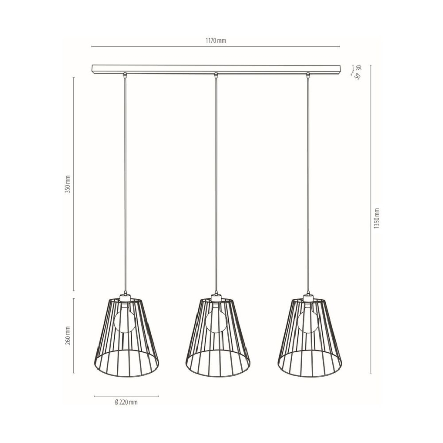 Hanglamp aan een koord ORAZIO 3xE27/60W/230V eiken - FSC-gecertificeerd