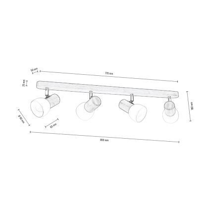 Plafondspot NEL 4xE27/15W/230V walnoot - FSC-gecertificeerd