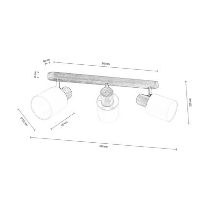 Plafondspot TRENDY 3xE27/15W/230V walnoot - FSC-gecertificeerd