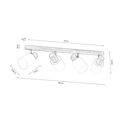 Plafondspot TRENDY 4xE27/15W/230V walnoot - FSC-gecertificeerd