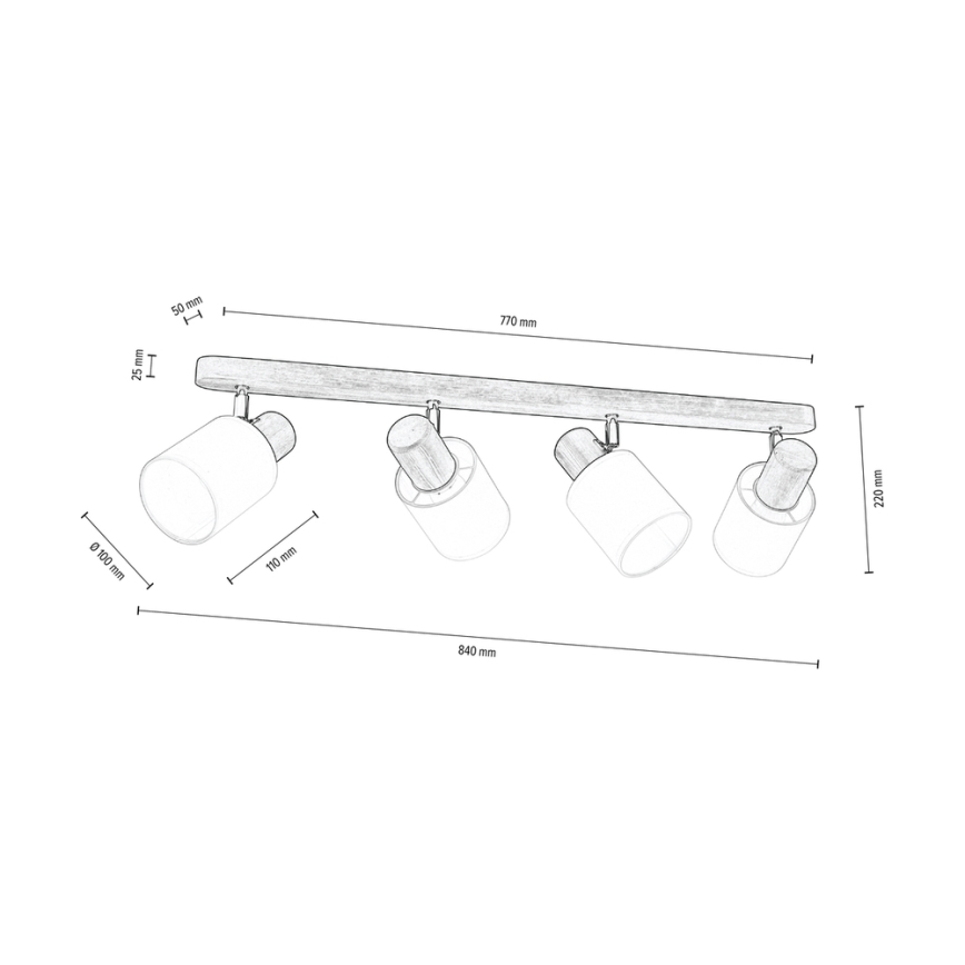 Plafondspot TRENDY 4xE27/15W/230V walnoot - FSC-gecertificeerd