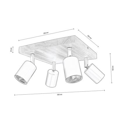 Plafondspot MANARA 4xGU10/5W/230V walnoot - FSC-gecertificeerd