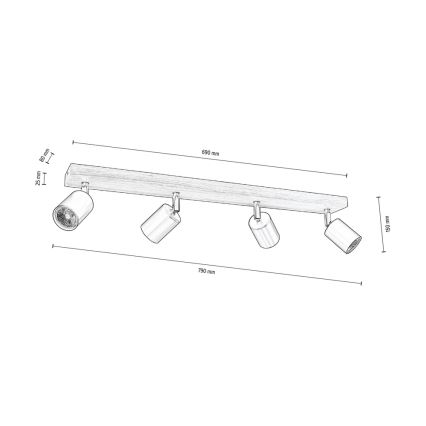 Plafondspot MANARA 4xGU10/5W/230V grenen