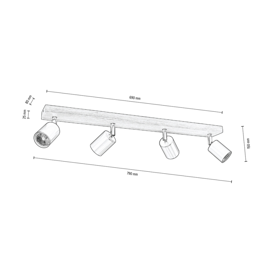 Plafondspot MANARA 4xGU10/5W/230V grenen