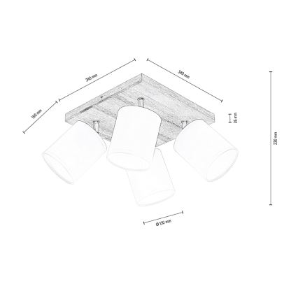 Plafondspot APRILLIA 4xE27/25W/230V eiken/wit - FSC-gecertificeerd