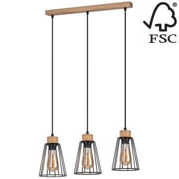 Spot-Light - Hanglamp aan een koord ORAZIO 3xE27/60W/230V eiken - FSC-gecertificeerd