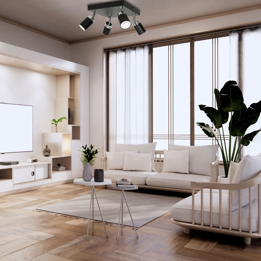 Spot RENO 4xGU10/8W/230V zwart/glanzend chroom