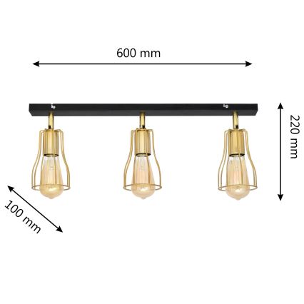 Spot  TUBE 3xE27/15W/230V goud/zwart