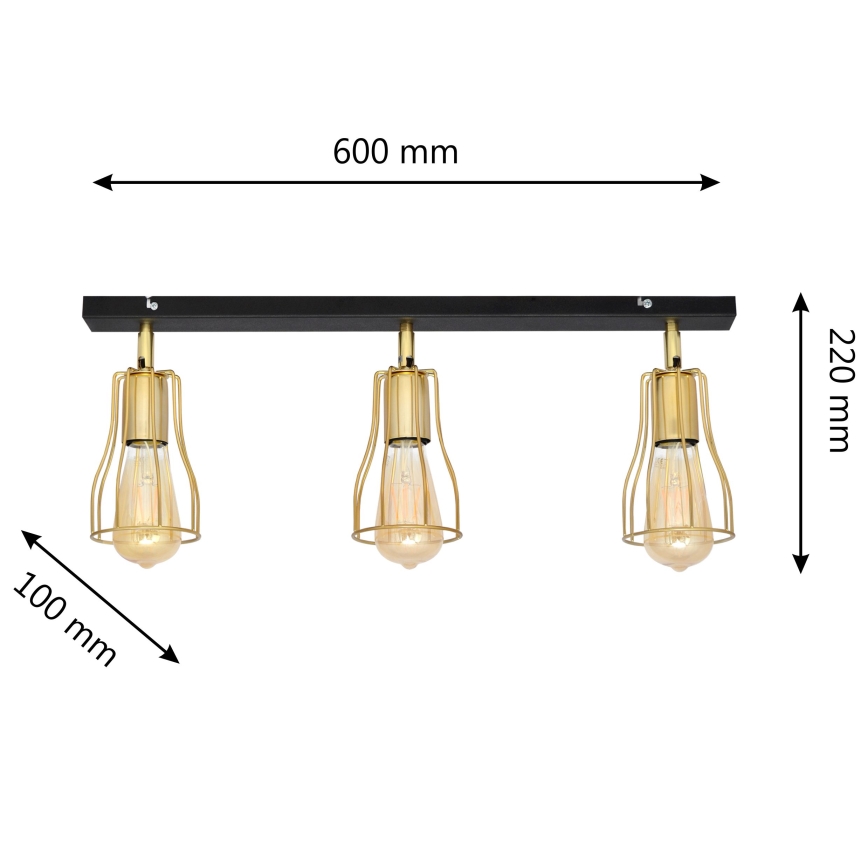 Spot  TUBE 3xE27/15W/230V goud/zwart