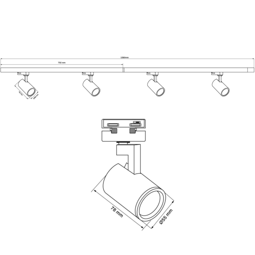 Spot voor een rail Systeem LYNX 4xGU10/10W/230V + 2 x 75 cm railsysteem wit