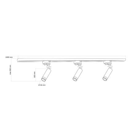Spot voor een rail Systeem PORTO 3xGU10/10W/230V + 1 m railsysteem zwart