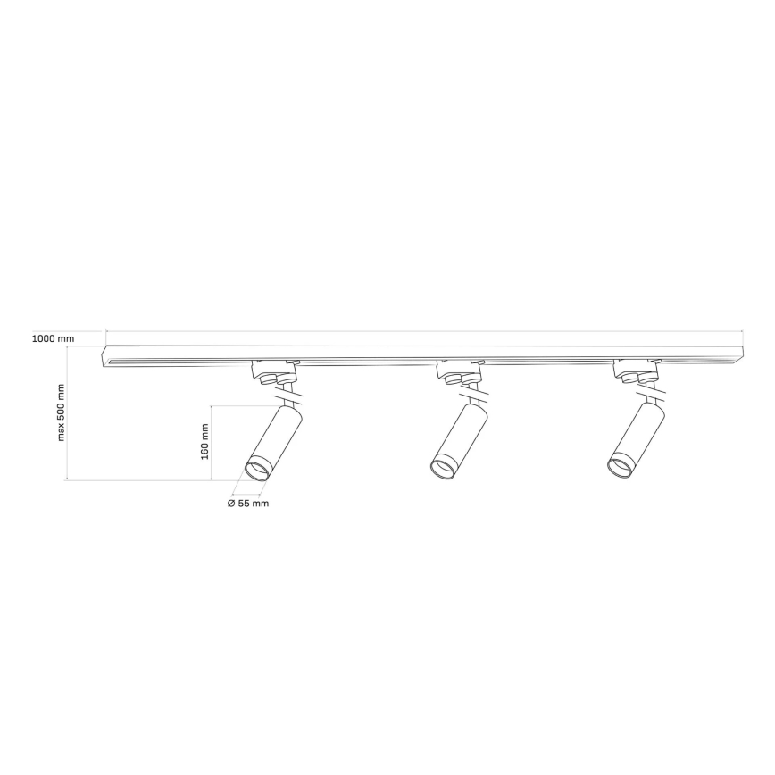 Spot voor een rail Systeem PORTO 3xGU10/10W/230V + 1 m railsysteem zwart