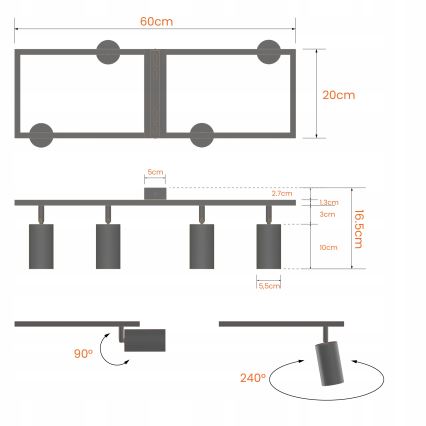 Spotlamp 4xGU10/30W/230V zwart
