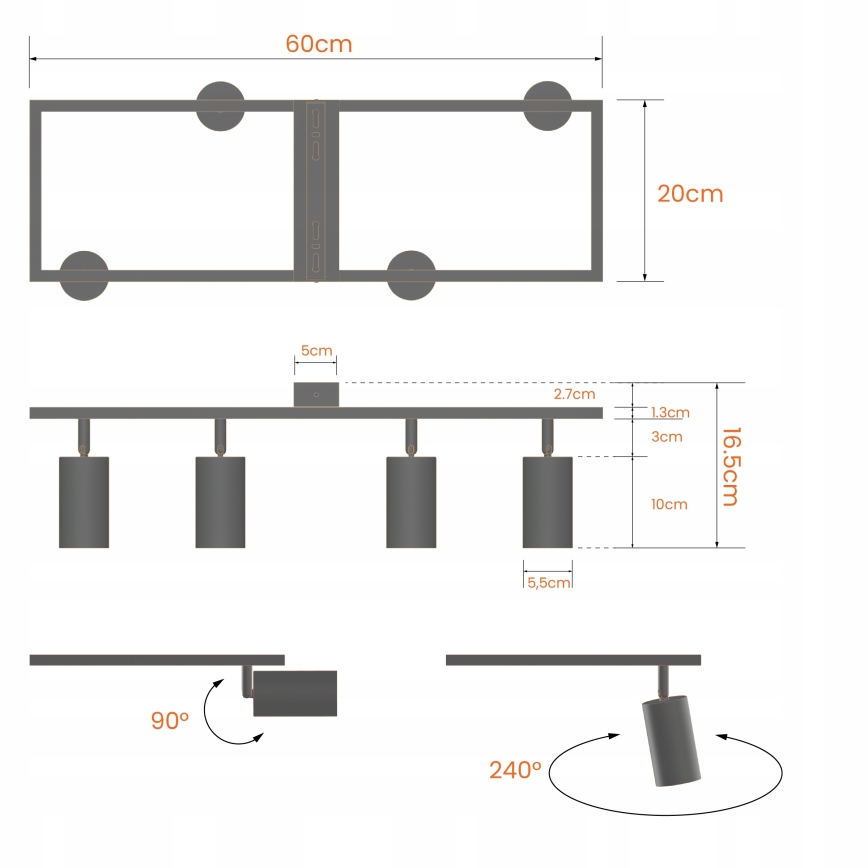 Spotlamp 4xGU10/30W/230V zwart