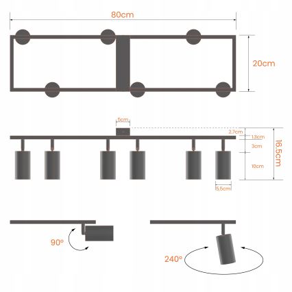 Spotlamp 6xGU10/30W/230V zwart