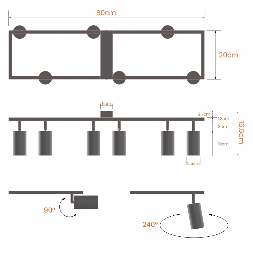 Spotlamp 6xGU10/30W/230V zwart