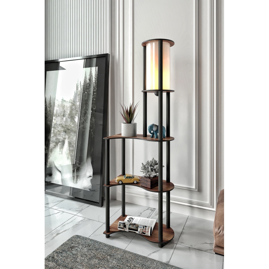 Staande lamp met planken 1xE27/40W/230V 140 cm zwart/bruin