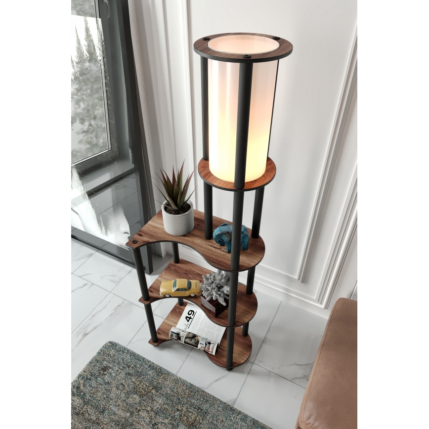 Staande lamp met planken 1xE27/40W/230V 140 cm zwart/bruin