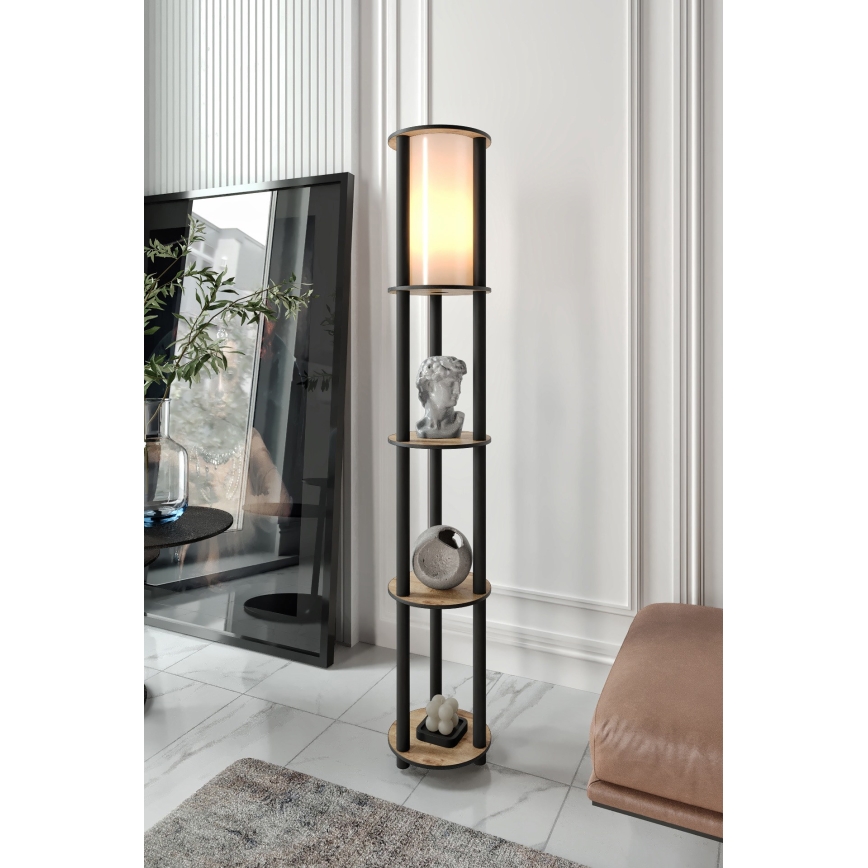 Staande lamp met planken 1xE27/40W/230V 150 cm zwart/bruin