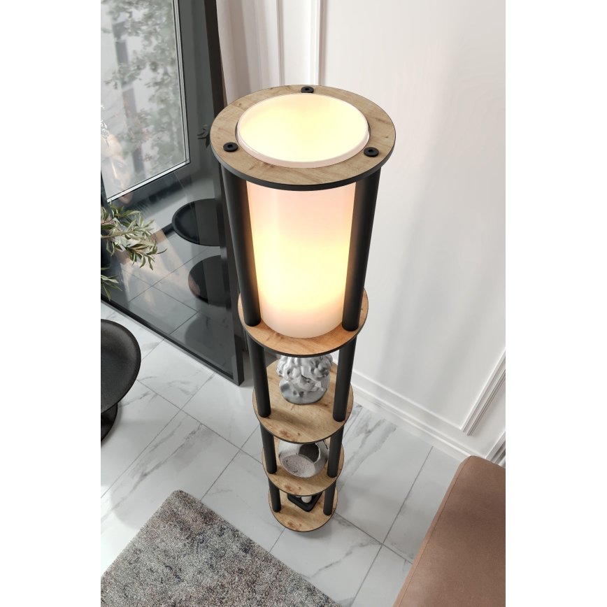 Staande lamp met planken 1xE27/40W/230V 150 cm zwart/bruin