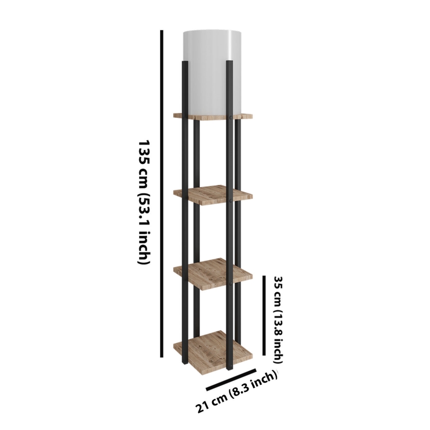 Staande lamp met planken NORA 1xE27/40W/230V zwart/bruin