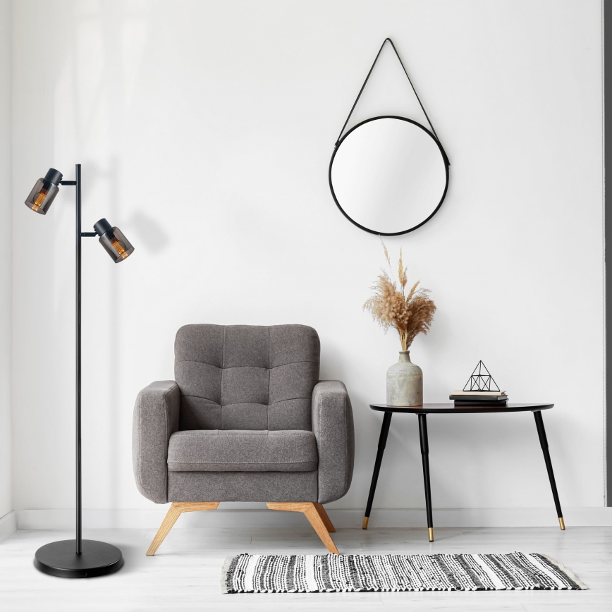 Staande lamp REBECCA 2x E14/8W/230V zwart/rookglas