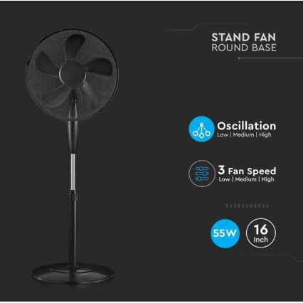 Staande Ventilator 43cm 55W/230V zwart