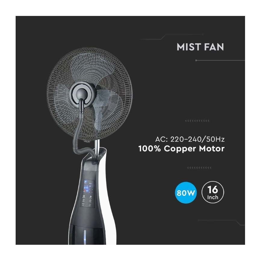 Staande Ventilator met Spray 80W/230V zwart + afstandsbediening