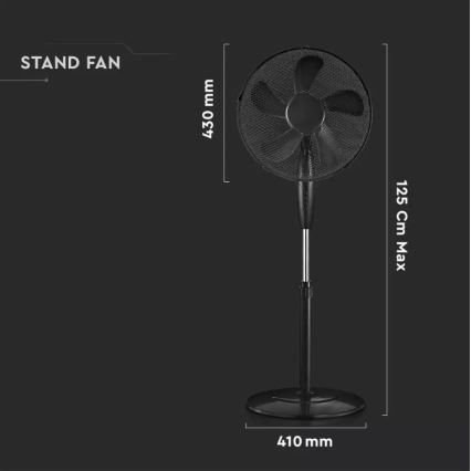 Staande ventilator Ø 43 cm, 55 W/230 V, zwart